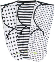 Swaddle Blanket Adjustable Infant Baby Wrap Set 3 Pack Soft Cotton Black & White