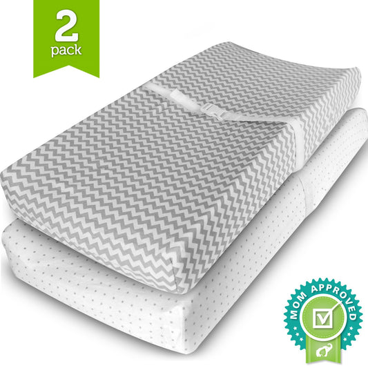 Changing Pad Cover Cradle Bassinet Sheets Fitted Jersey Cotton 2 Pack Grey/White